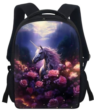 THKVSV Rucksack mit Tiergrafik, 3D-Druck, Büchertasche, Jungen, Mädchen, Kinder, Schultasche, Reiserucksack, Hai-Graffiti, Rosen-Einhorn, Eine Größe, Tagesrucksack