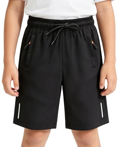 ADUDVLO Boys Shorts Quick Dry Sports Shorts Boys Football Shorts Running Shorts Kids PE Training Shorts Lightweight Breathable (UK, Age, 9 Years, 10 Years, Regular, Black)