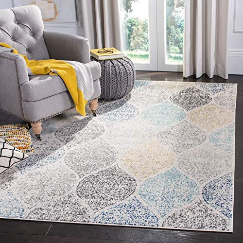 Safavieh Contemporary Rug for Living Room, Dining Room, Bedroom - Madison Collection, Short Pile, in Ivory and Blue, 122 X 183 cm