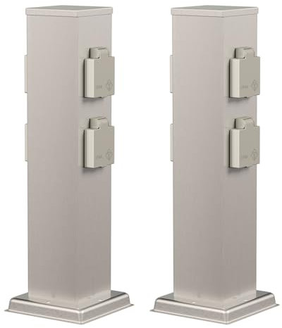 ledscom.de 2 pièces Colonne de Prises de Courant de Jardin Polly pour l'extérieur, IP44, 4X, Acier Inoxydable, INOX, carré, 40 cm