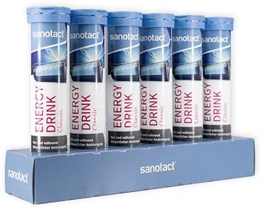 sanotact Energy Drink Brausetabletten • 6x20 Brausetabletten Vitamin mit Taurin+Koffein+B-Vitaminen • Brausetabletten Koffein zur Steigerung der Ausdauerleistung