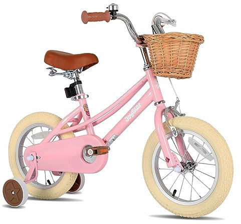 JOYSTAR 14 Zoll Kinderfahrrad für Kleinkinder 3-5 Jahre Mädchen, Mädchenfahrrad mit Stützrädern & Korb, Kinderfahrrad rosa
