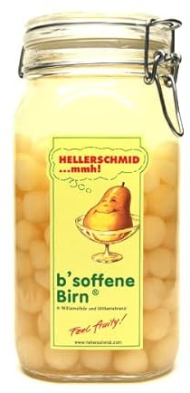 Obst Hellerschmid b'soffene Birn Birnenbällchen eingelegt in eine süße Mischung aus Williams-Likör und Williams-Brand 1,5 Liter