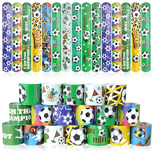flintronic 30PCS Pulseras de Bofetadas, Juguete Slap para Niños, Patrón de Fútbol, Regalo de Fiesta de Cumpleaños