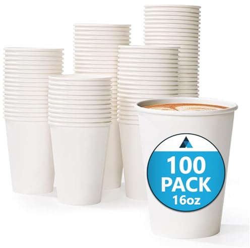 Nationwide Paper 100 White Paper Cups, Large Paper Cups Single Wall, Takeaway for Hot and Cold Drinks, Party Cups, Eco-Friendly, 100% Recyclable, 16oz (473ml)