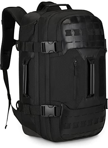 HUNTVP 50L Militär Wanderrucksack Taktischer Rucksack MOLLE Trekkingrucksack Wasserabweisend Bundeswehr Bergsteigertasche XXL Military Tactical Assault Backpack für Wandern Trekking, 50L-Schwarz