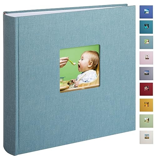 1DOT2 Leinen Fotoalbum, Fotobuch zum Selbstgestalten und Einkleben (30x30 cm, 120 Seiten, Cyan-blau)