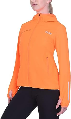 TCA Giacca Softshell da Corsa Donna. Giacca Riflettente Traspirante e Ripiegabile con Tasche con Cerniera - Arancia, XS