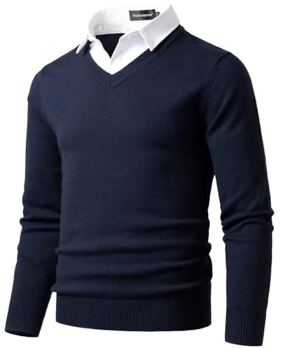 Harbrosrce Maglione Uomo Collo a V Felpa a Maglia a Maniche Lunghe in Maglioncino con Collo Camicia Basic Lavorato Pullover Sweatshirt
