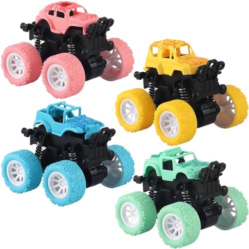 BULKEE 4 Stück Monster Truck Auto Spielzeug 360°Drehung Trägheit Fahrzeug Spielzeugauto Reibung Powered Toy Cars Aufziehauto Klein Spielzeugautos LKW Rennwagen Für Baby Kinder Ab 3 Jahre