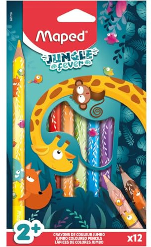 Maped - 12 crayons de couleurs Maxi Jungle Fever - crayons pour bébés
