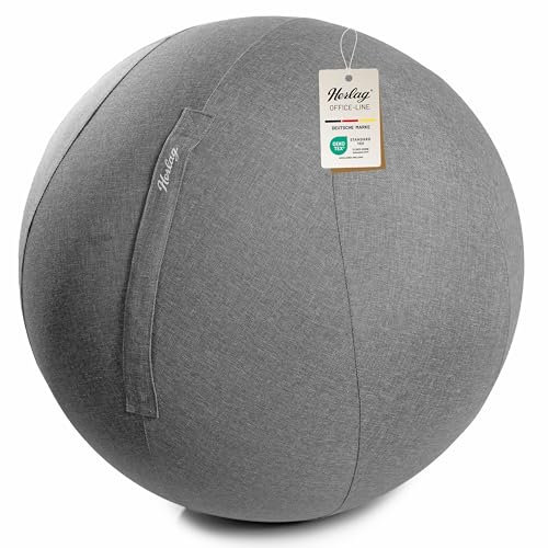Herlag Office Ball 65cm | Sitzball ergonomisches Sitzen | Gymnastikball Büro & Home Office | Inklusive Stoffbezug Innenball Pumpe Adapter | Alternativer Bürostuhl | Waschbarer Bezug | Grau