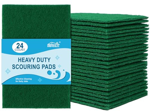 HOMEXCEL Heavy Duty Scouring Pad, 24 Pack Green Scrubbing Pads, Dish Scrubber Reusable for Cleaning, Multipurpose Scrub Pads for Household Kitchen Dishes Pots Pans & Metal Grill