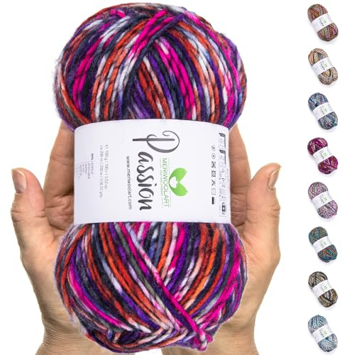 MeriWoolArt® XL-Merino Flerfärgat Garn - 200m Lyxigt Merinoullsgarn för Stickning och Virkning - Perfekt för Tröjor, Halsdukar och Kreativa Gåvor