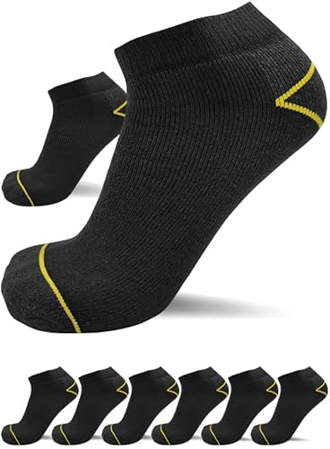 sogzz lot de 6 paires | chaussettes de travail renforcées homme courtes été | 75% coton | antitranspirante | chaussettes basses | socquettes courtes | work socks | noir-noir 43-46