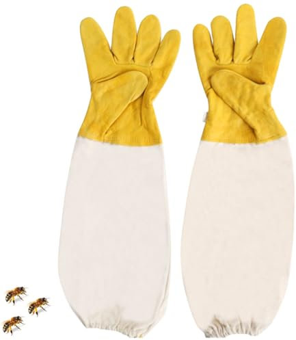 Imkerhandschuhe stichfest, Arbeitshandschuhe, Imker zubehör, Imker Handschuhe aus Ziegenleder, Imkerhandschuhe, EIN Paar Bienenzucht Handschuhe mit belüftetem Ärmel Perfekt Schutz für die Imker(Gelb)