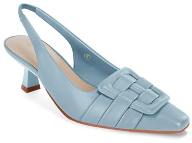 Womens Slingback Heels Low Kitten Heel Closed Toe Dress Shoes Sexy Elegant Wedding Office Pumps, Sky Blue, 5 UK
