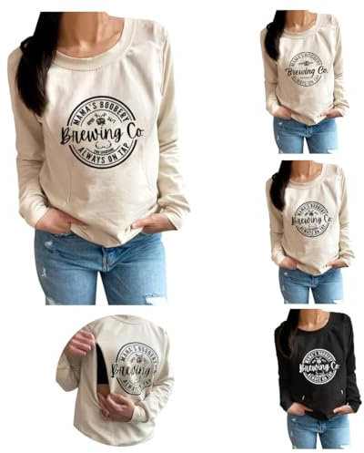 Dasongff Sweat d'allaitement Grossesse pour Femmes Col Rond Hauts d'allaitement à Manches Longues Sweatshirt de Grossesse Zipper Côté Pull d'allaitement