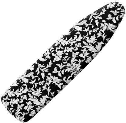Daulesho Classic Damask Floral Homes Replacement Ironing Board Cover, Black White Adjustable Elastic Edge Fit, Vintage Abstract Flower Stain Resistant, Easy Installation