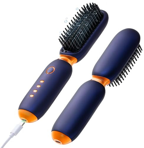 Glättbürste Kabellos, Tragbare Haarglätterbürste von Smofrees für Unterwegs, Kleiner und Leichter Heißkamm-Haarglätter für Damen, Blau