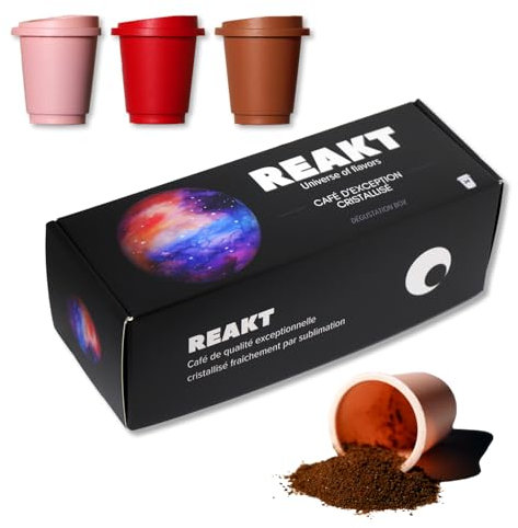 Reakt Coffee, La Révolution du Café Instantané : 100% Café de Spécialité Arabica, Cristallisé pour une Expérience Haute Qualité, Sans Machine, Prêt en 10s, Chaud ou Froid (Brésil & Éthiopie, 24 Doses)