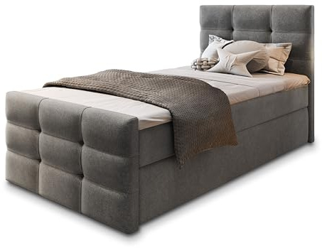 Masseno Boxspringbett Amon 100 100x200 cm Komplett-Set mit Matratze und Topper, Polsterbett mit Zwei Bettkästen -Grau, Cosmic 160