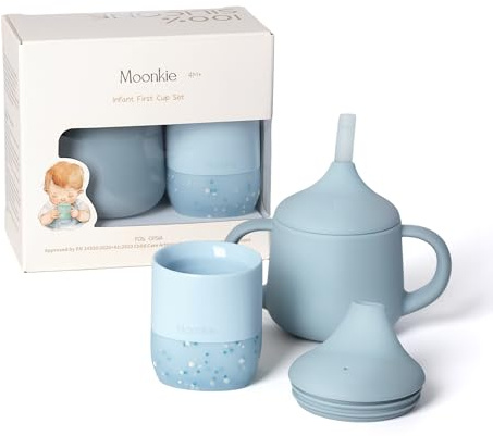 Moonkie Baby Training Cup & Sippy Cup Set | 4 Months+ | Baby-Led Weaning Essential | Gift for Infants (Ether Cup Set, 2 Pack)