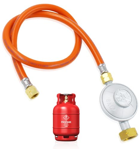 YANGUN Regolatore di pressione del gas, 50 mbar, tubo del gas da 150 cm, con riduttore di pressione, set di riduttore di pressione, attacchi a vite da 1/4 a sinistra, set di regolatori per campeggio