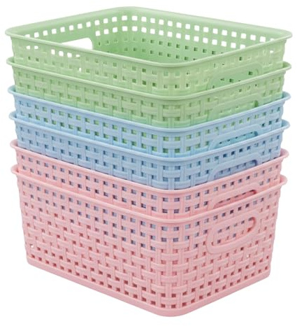 powerking Cestino di stoccaggio in plastica, cesti scaffale con maniglie, 6 pacchetti di contenitori Organizzatore per casa, cassetto per ufficio, armadi e armadi