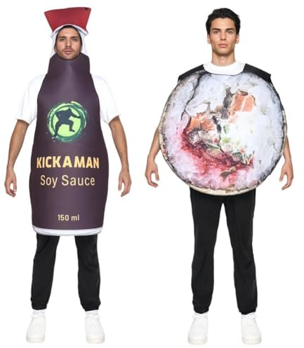 Wudaizhi Costume Coppia di Halloween 2 Pezzi/Set per Adulti, Costume Sushi Giapponese con di Soia, Divertente Travestimento Festa