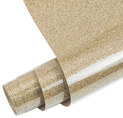 FORBELL Glitter Plotter Film Textile, 30.5 cm x 1.5 m Transfer Film Textile for DIY T-Shirts, Clothing and Textiles (Glitter Champagne Gold)