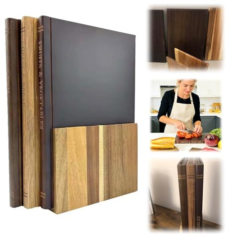 Taglieri Cucina in Legno con Supporto, Set di 3 Taglieri a Forma di Libro per Carne, Verdure e Formaggio, Resistente Vassoio da Cucina, Taglieri Adatto Alla Lavastoviglie