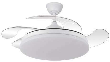 Yatek KALA LED Takfläkt Vit, infällbara transparenta blad, tyst DC-motor, fjärrkontroll, dimbart ljus 59 W, 6 980 lm, 6 hastigheter, sommar/vinterfunktion, Ø 107 cm