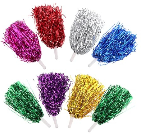 BESTonZON Pompons de Cheerleading Légers en PE Lot de 8 Pièces avec Poignée Couleur Aléatoire Accessoires pour Compétitions Scolaires et Événements Sportifs
