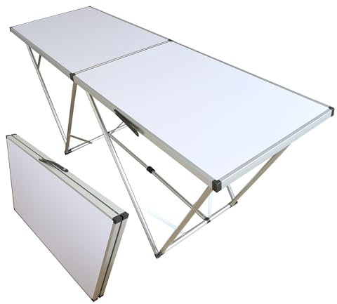 Beach & Pool LEMODO Tapeziertisch klappbar | Flohmarkttisch 198 x 60 cm | Multifunktionstisch bis 30kg Tragkraft | Bequem zu transportierender Koffertisch | Tapetentisch aus Aluminium und MDF