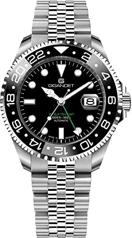 Gigandet Herren-Automatikuhr World Trip GMT - Made in Germany - Swiss Made Automatikuhrwerk SW330-2 - Keramiklünette - Saphirglas - Verschraubtes Edelstahlarmband - 300m/30bar - G1000-005M-C