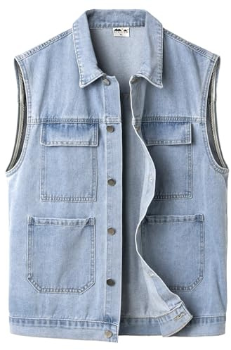 KTWOLEN Herr rutig jeansväst motorcykel denim väst fritid ärmlös jeansjacka rocker biker jeans väst för män, blå, XL