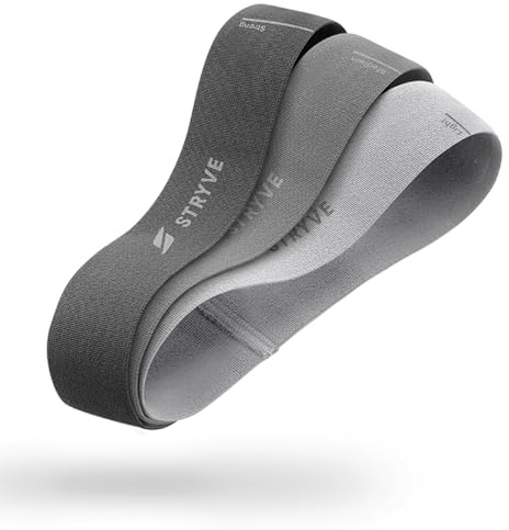 STRYVE Fitnessbänder Widerstandsbänder Set – Naturlatex Resistance Bands 3-4 Stärken + Tragetasche, Übungsanleitung - Bestes Design - Krafttraining, Calisthenics, Klimmzug, Pilates (Stoff Loop Bänder)