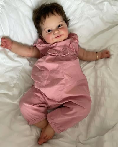 MineeQu 20 Zoll Süßes Lächeln Premie Baby größe Sanfte Berührung Kuscheliger Körper Reborn Babypuppen Geschenkset mit verwurzelten braunen Haaren Realistisch Neugeborene Baby Dolls That Echt Aussehen