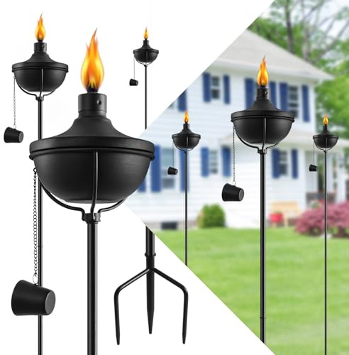 FAN-Torches Juego de 6 antorchas de Metal para decoración de jardín, antorchas de citronela mejoradas de 55 Pulgadas con estaca de 3 Puntas, antorchas de Metal para Fiestas, Patio, Camino (más