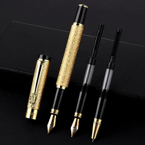 Cobee Pluma estilográfica de metal con 3 puntas diferentes, pluma estilográfica de lujo que incluye punta media extrafina, punta doblada, bolígrafo de escritura de caligrafía con acabado esmerilado