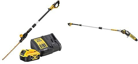DEWALT - Taille-Haies sur Perche Brushless XR 18V 5Ah Li-ION - DCMPH566P1-QW & Élagueuse sur Perche Brushless XR 18V 5AH Li-ION - Élagueuse sans Fil - 4,5 m de Portée, Tête Inclinée et Guide