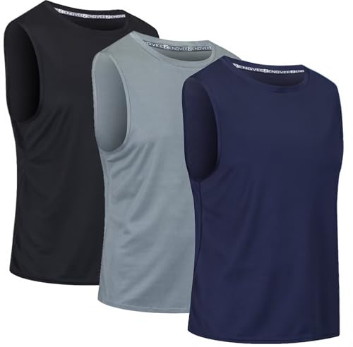 Cimic 3 Pezzi Canotta Palestra Uomo Sportiva Running Canottiera Estiva Maglia Smanicata Maglietta Senza Maniche T Shirt Traspirante Allenamento Canotte Mare Bodybuilding (0303-Black Grau Nave-L)