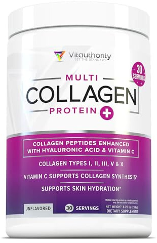Multi Collagen Peptides Powder for Women - Hydrolyzed Unflavored Collagen Powder for Women with Types I II III V & X plus Vitamin C & Hyaluronic Acid for Beautiful Hair Skin and Nails - 30 Servings