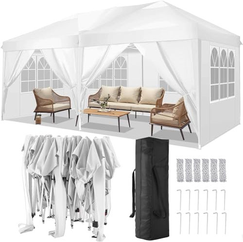 COBIZI Pavillon 3x6 Faltpavillon Wasserdicht Stabil Winterfest Faltbar Partyzelt mit 6 Seitenteilen Pop up Gartenpavillon UV Schutz 50+ Höhenverstellbar für Strand Hochzeit Camping, Weiß
