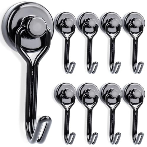 Lot de 8 crochets magnétiques extra puissants en néodyme 10 kg + 16 mm - Crochets magnétiques rotatifs avec crochets - Aimants puissants - Pour suspendre plafond, camping, camionnette, barbecue,