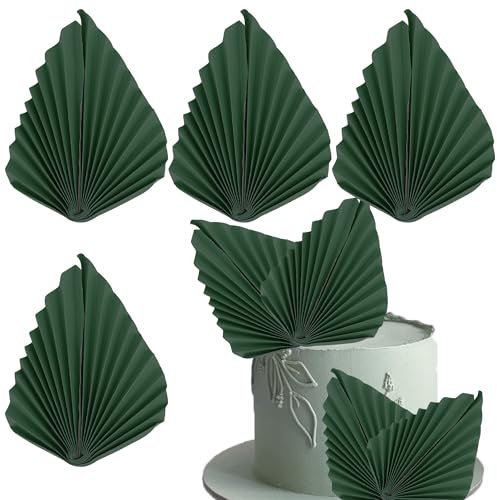 Xsstarmi 4 Pack Paper Palm Fan Cake Topper Green Palm Leaf Fan Cake Pick Decoration for DIY Cake Bakeware Baby Shower Wedding Bridal Shower Birthday Anniversary Party Cake Decorations