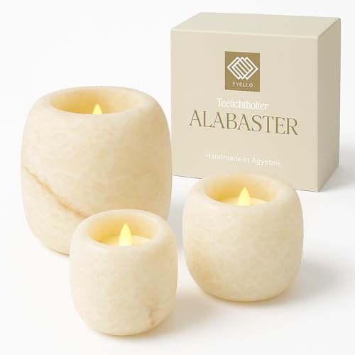 YVELLO. DESIGN Kerzenhalter/Teelichthalter aus Alabaster-Stein - Handgefertigt in Ägypten - Variante: Klein (7-9 cm)