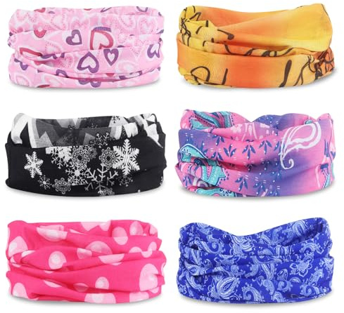 6 PCS Multifunctional Headwear Bandana, Headband Outdoor Scarf, Unisex Wide Seamless Magic Headwear Face Coverings, Breathable Bandana for Sport Yoga Running Cycling Hiking