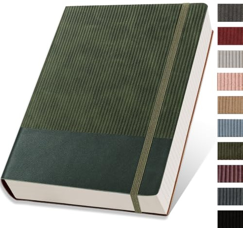 XLOXFU A5 Lined Journal Notebook, 192 Pages Soft Cover - Dark Green | Textured Spliced PU Leather Diary for Women and Men, Notepad with Pen Loop for Writing, Work and Study, 14.5 x 21cm